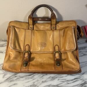 VTG Dakota by Tumi Leather Briefcase‎ Range Steerhide Messenger Bag Beige 15x11